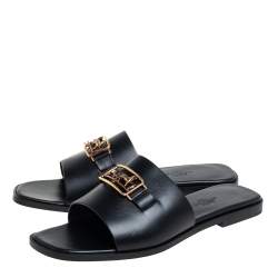 Pre Owned Hermès Black Leather Villa Sandals Size 38