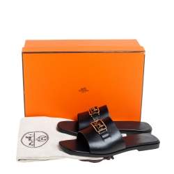 Pre Owned Hermès Black Leather Villa Sandals Size 38