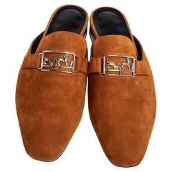 Pre Owned Hermes Brown Suede Slip On Mule Sandals Size 39.5