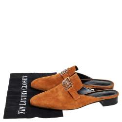 Pre Owned Hermes Brown Suede Slip On Mule Sandals Size 39.5