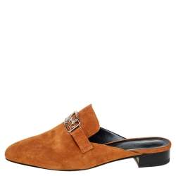 Pre Owned Hermes Brown Suede Slip On Mule Sandals Size 39.5