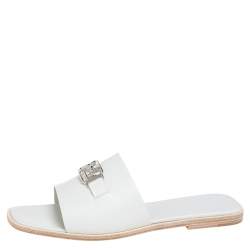 مملوكة مسبقًا Hermès White Leather Villa Sandals Size 40.5