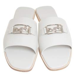 مملوكة مسبقًا Hermès White Leather Villa Sandals Size 40.5