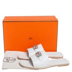مملوكة مسبقًا Hermès White Leather Villa Sandals Size 40.5