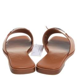 Pre Owned Hermes Brown Leather Villa Flat Slides Sandals Size 37.5