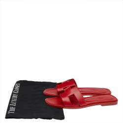 Hermes Red Leather Oran Flat Sandals Size 38