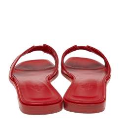 Hermes Red Leather Oran Flat Sandals Size 38