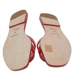 Hermes Red Leather Oran Flat Sandals Size 38