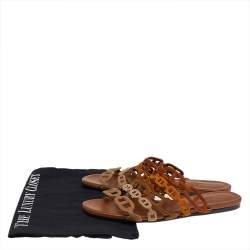 Pre Owned Hermes Brown Suede D'ancre Chaine Flat Slide Sandals Size 38