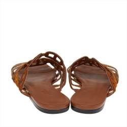 Pre Owned Hermes Brown Suede D'ancre Chaine Flat Slide Sandals Size 38