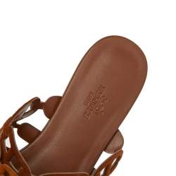 Pre Owned Hermes Brown Suede D'ancre Chaine Flat Slide Sandals Size 38