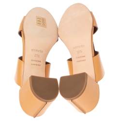 Pre Owned Hermes Tan Leather Ostia Slide Sandals Size 37.5