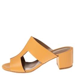 Pre Owned Hermes Tan Leather Ostia Slide Sandals Size 37.5