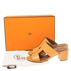 Pre Owned Hermes Tan Leather Ostia Slide Sandals Size 37.5