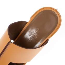Pre Owned Hermes Tan Leather Ostia Slide Sandals Size 37.5