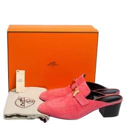Pre Owned Hermes Pink Suede Paradis Block Heel Mule Sandals Size 40.5