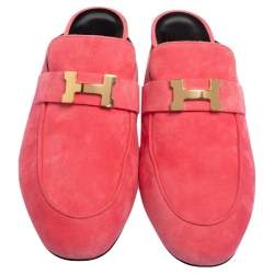 Pre Owned Hermes Pink Suede Paradis Block Heel Mule Sandals Size 40.5