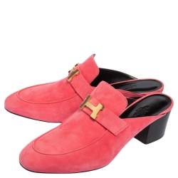Pre Owned Hermes Pink Suede Paradis Block Heel Mule Sandals Size 40.5