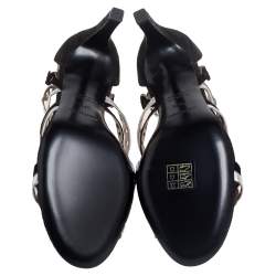 Pre Owned Hermes Silver/Black Suede and Leather Chaine D'Ancre Sandals Size 37.5