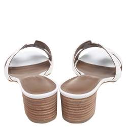 مملوكة مسبقًا Hermes White Leather Oasis Slide Sandals Size 37.5
