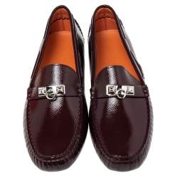 Hermes Burgundy Patent Leather Irving Slip On Loafers Size 40