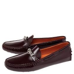 Hermes Burgundy Patent Leather Irving Slip On Loafers Size 40