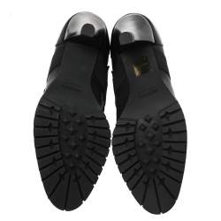 Pre Owned Hermes Black Leather And Fabric Buckle Ankle Boots Size 37