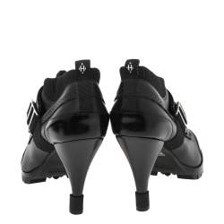 Pre Owned Hermes Black Leather And Fabric Buckle Ankle Boots Size 37