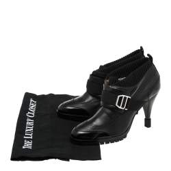 Pre Owned Hermes Black Leather And Fabric Buckle Ankle Boots Size 37