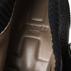 Pre Owned Hermes Black Leather And Fabric Buckle Ankle Boots Size 37