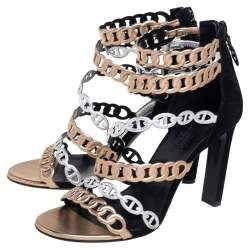 Pre Owned Hermes Multicolor Suede And Leather Romy Sandals Size 37