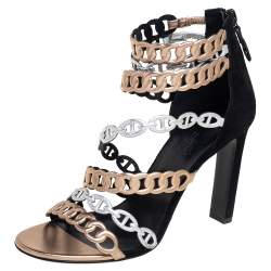 Pre Owned Hermes Multicolor Suede And Leather Romy Sandals Size 37