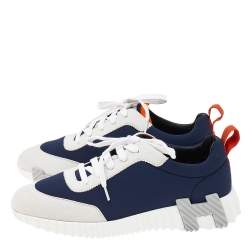 Pre Owned Hermes Navy Blue/White Suede And Neoprene Sneakers Size 39.5