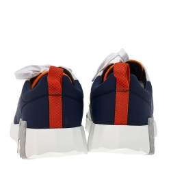 Pre Owned Hermes Navy Blue/White Suede And Neoprene Sneakers Size 39.5