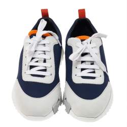 Pre Owned Hermes Navy Blue/White Suede And Neoprene Sneakers Size 39.5