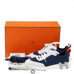 Pre Owned Hermes Navy Blue/White Suede And Neoprene Sneakers Size 39.5
