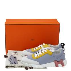 Pre Owned Hermes Multicolor Suede And Neoprene Lace Up Sneakers Size 39.5