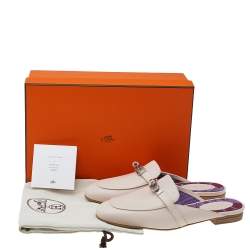 Pre Owned Hermes Pink Leather Kelly Mule Flats Size 38.5