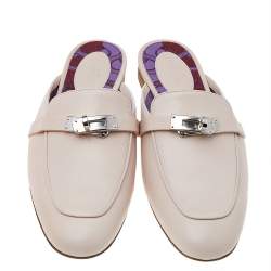 Pre Owned Hermes Pink Leather Kelly Mule Flats Size 38.5