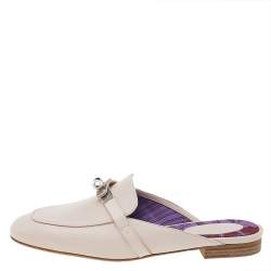 Pre Owned Hermes Pink Leather Kelly Mule Flats Size 38.5