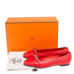 Hermes Red Leather Ballet Flats Size 38