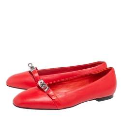 Hermes Red Leather Ballet Flats Size 38