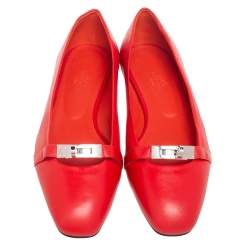 Hermes Red Leather Ballet Flats Size 38