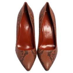 Hermés Cinnamon Brown Python Leather Brique Pointed-Toe Pumps Size 37