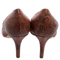 Hermés Cinnamon Brown Python Leather Brique Pointed-Toe Pumps Size 37