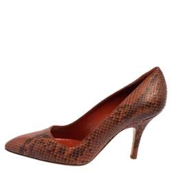 Hermés Cinnamon Brown Python Leather Brique Pointed-Toe Pumps Size 37