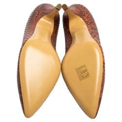 Hermés Cinnamon Brown Python Leather Brique Pointed-Toe Pumps Size 37