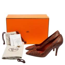 Hermés Cinnamon Brown Python Leather Brique Pointed-Toe Pumps Size 37