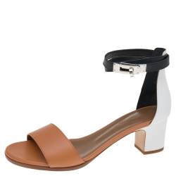 Hermes Tricolor Leather Manege Ankle Wrap Sandals Size 37.5