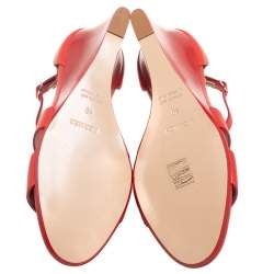 Pre Owned Hermes Red Leather Legend Ankle Strap Wedge Sandals Size 40